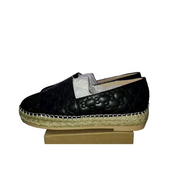 Jijixi Espadrille Black Quilted Cap Toe slip on flats 235 US 7 Summer Beach Work - Picture 2 of 6